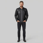 Men's Vintage Black Cafe Racer Leather Jacket - Leather Outlet