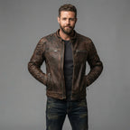 Men's Dark Brown Cafe Racer Leather Jacket - Leather Outlet