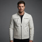 Men's White Cafe Racer Leather Jacket - Leather Outlet