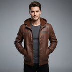 Men's Brown Hooded Leather Jacket - Leather Outlet