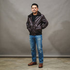 Men's Purple Brown Leather Military Jacket - Leather Outlet