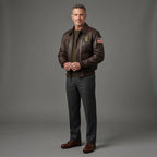 Men's Chocolate Brown Leather Military Jacket - Leather Outlet