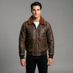 Men's Military Brown Leather Bomber Jacket - Leather Outlet