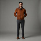 Men's Suede Blouson Long Sleeve Leather Jacket - Leather Outlet