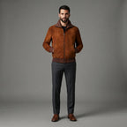 Men's Suede Blouson Long Sleeve Leather Jacket - Leather Outlet