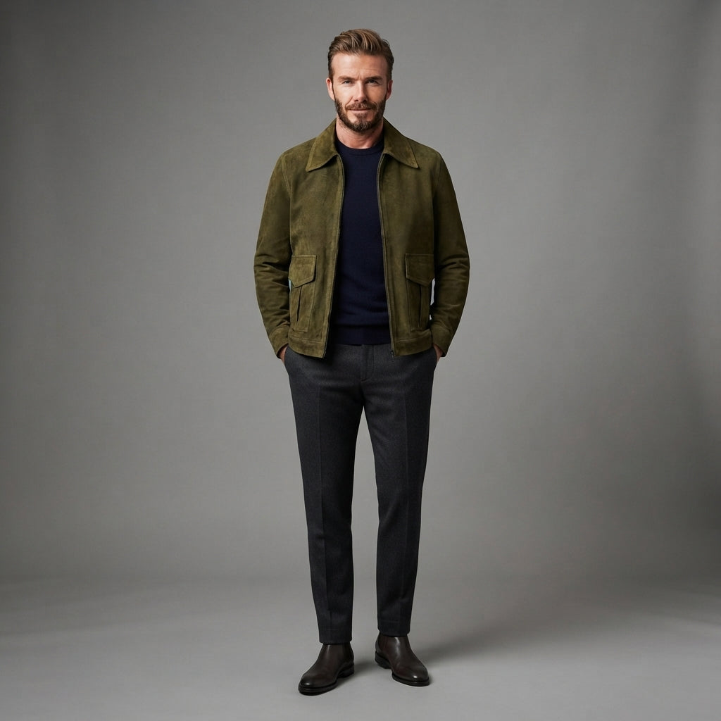 Men's Green Classic Suede Leather Jacket - Leather Outlet