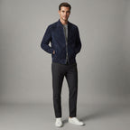 Men's Dark Blue Suede Bomber Jacket - Leather Outlet
