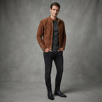 Men's Brown Suede Cafe Racer Jacket - Leather Outlet