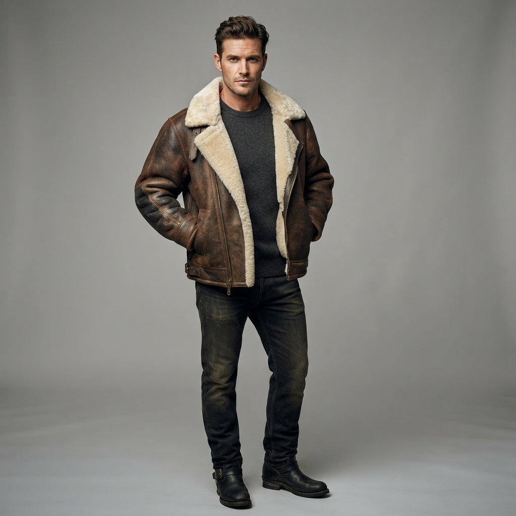 Men's Sheepskin Aviator Flying Jacket - Leather Outlet