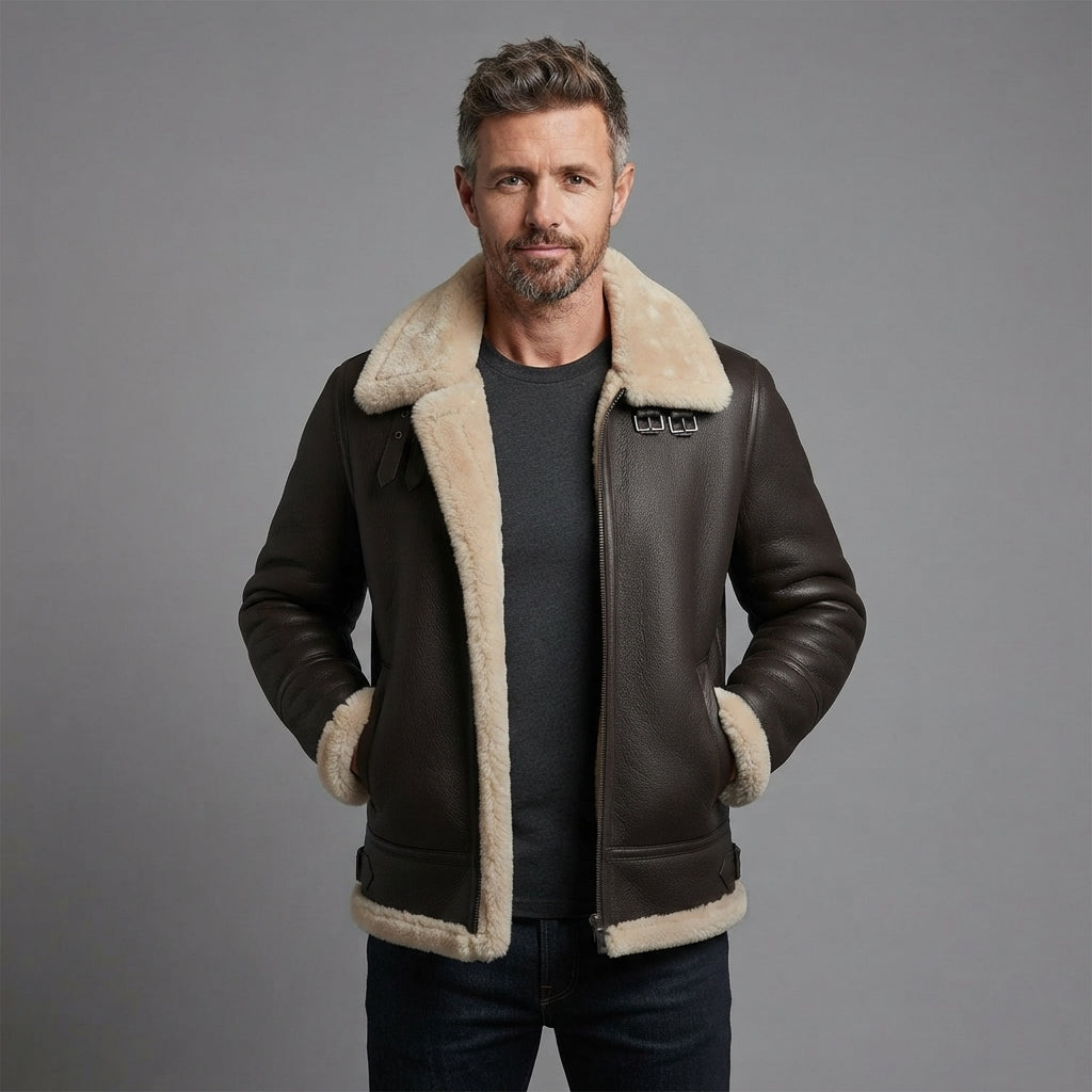 Men's B3 Style Sheepskin Leather Jacket - Leather Outlet
