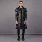 Men's Black Leather Duster Coat Long - Leather Outlet