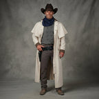 Men's White Leather Duster Coat - Leather Outlet