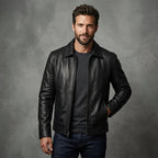 Men's Casual Black Leather Jacket - Leather Outlet