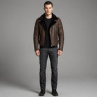 Men's Brown Sheepskin Cafe Racer Leather Jacket - Leather Outlet