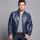 Men's Navy Blue Leather Jacket - Leather Outlet