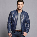 Men's Navy Blue Leather Jacket - Leather Outlet