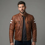 Men's Red Leather Biker Jacket - Leather Outlet