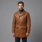 Men's Light Brown Leather Trench Coat - Leather Outlet