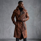 Men's Dark Brown Leather Trench Coat - Leather Outlet