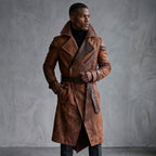 Men's Dark Brown Leather Trench Coat - Leather Outlet