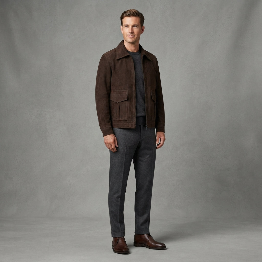 Men's Brown Suede Jacket - Leather Outlet