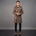 Men's Brown Leather Duster Coat - Leather Outlet