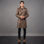 Men's Brown Leather Duster Coat - Leather Outlet