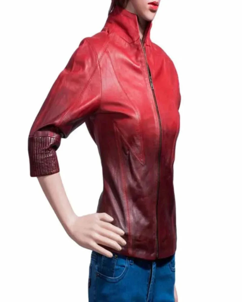 Scarlet Witch Avengers Age Of Ultron Red Leather Jacket