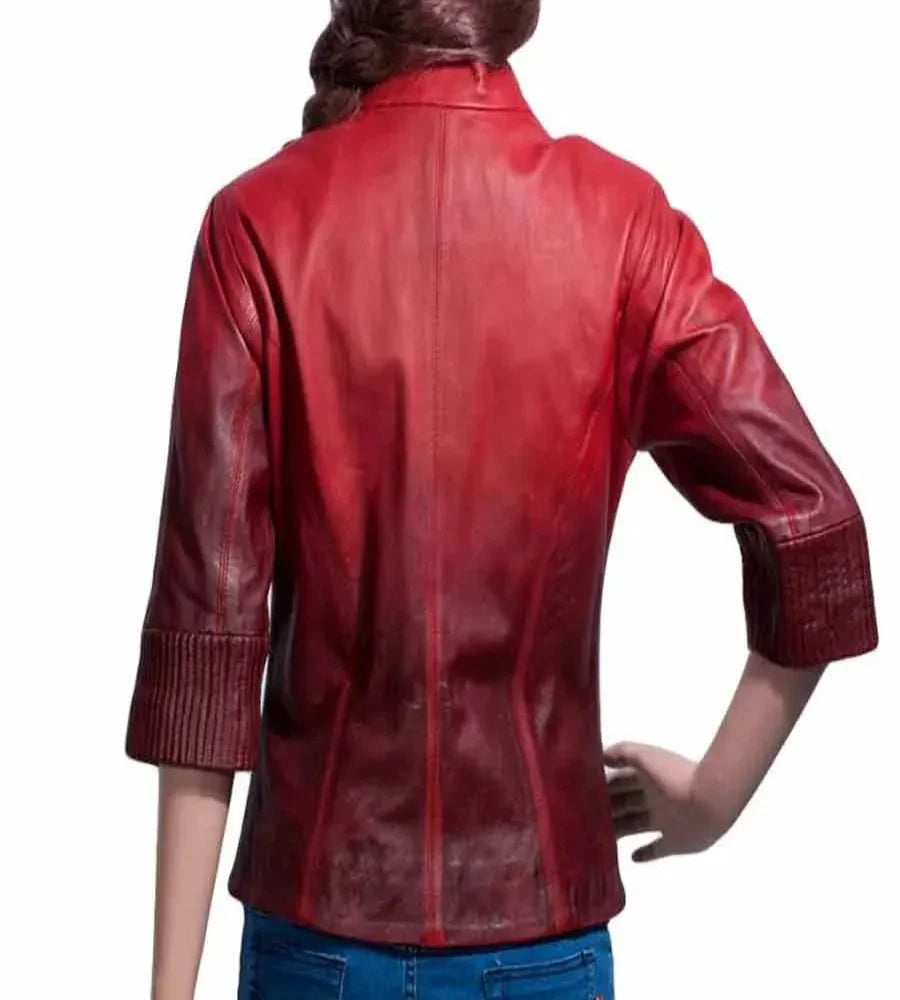 Scarlet Witch Avengers Age Of Ultron Red Leather Jacket