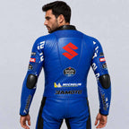 Alex Rins Suzuki Men's Blue Genuine Cowhide MotoGP Racing Jacket with CE Armor