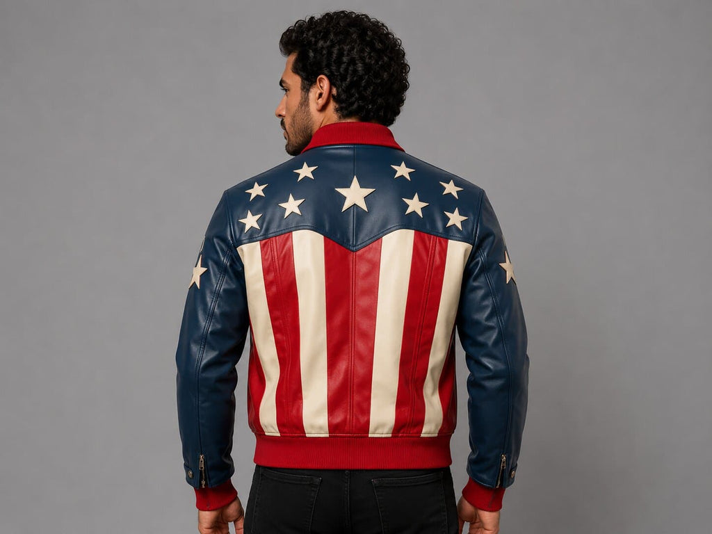 American Flag Leather Bomber Jacket Stars & Stripes Style
