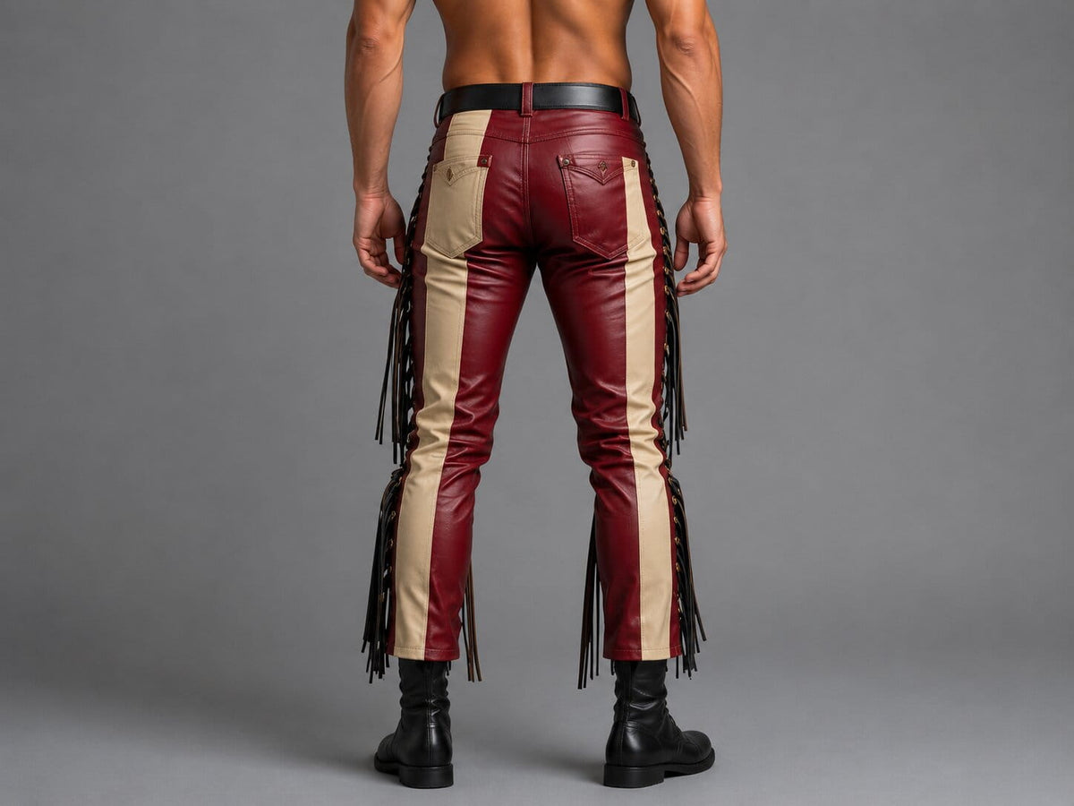 American Flag Leather Fringe Pants for Men Rodeo Style