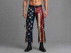 American Flag Leather Fringe Pants for Men Rodeo Style