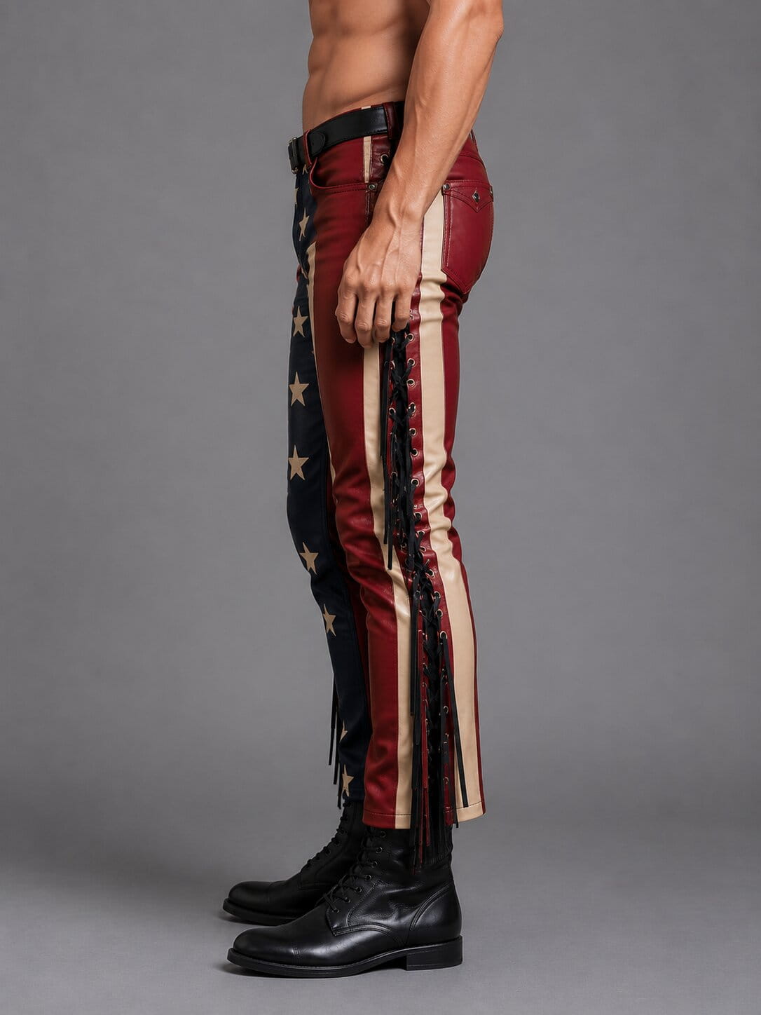 American Flag Leather Fringe Pants for Men Rodeo Style