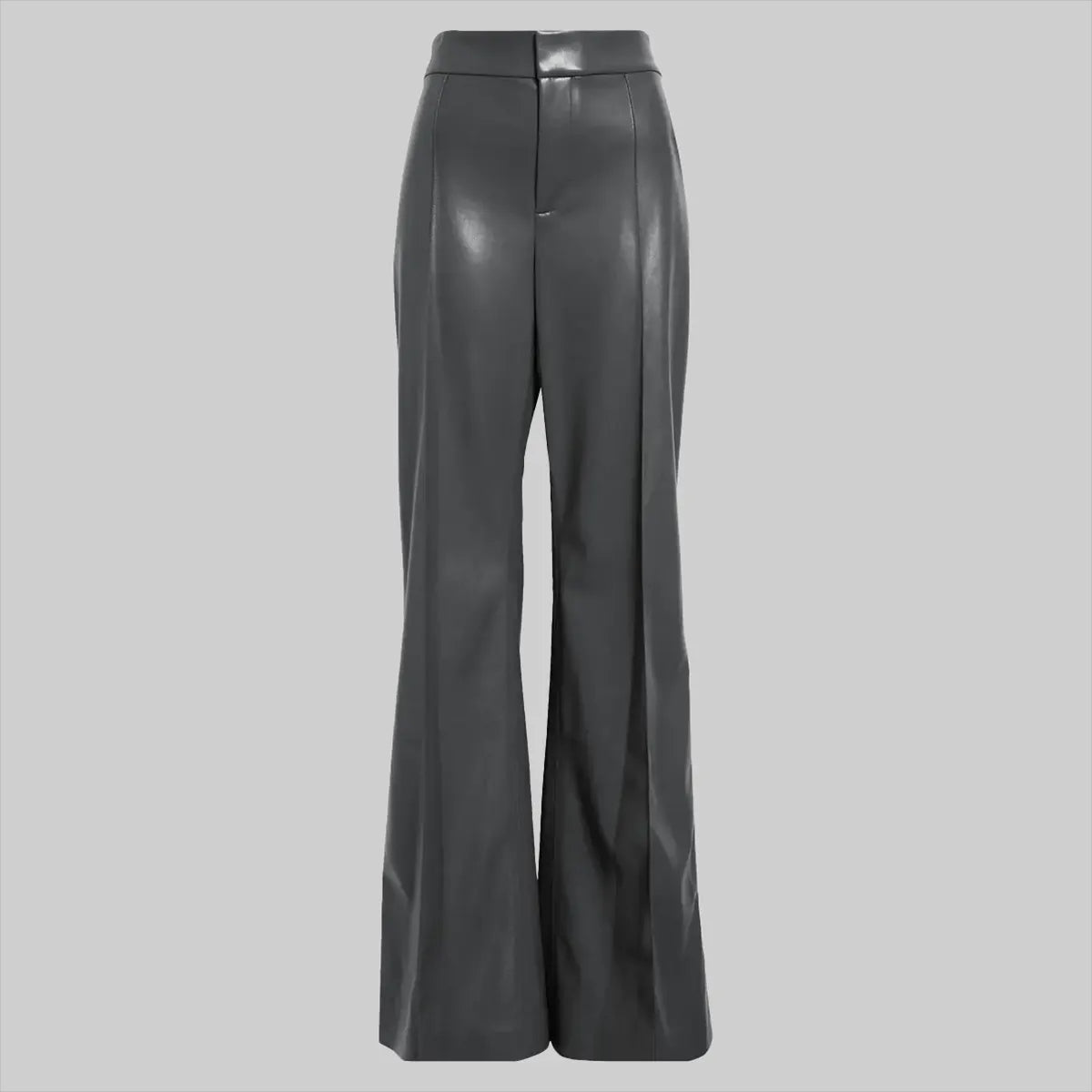 Women's Slate Grey High-Rise Leather Flare Pants