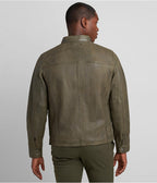 Men's Moss Green Snake Print Leather Jacket by Avanzar
