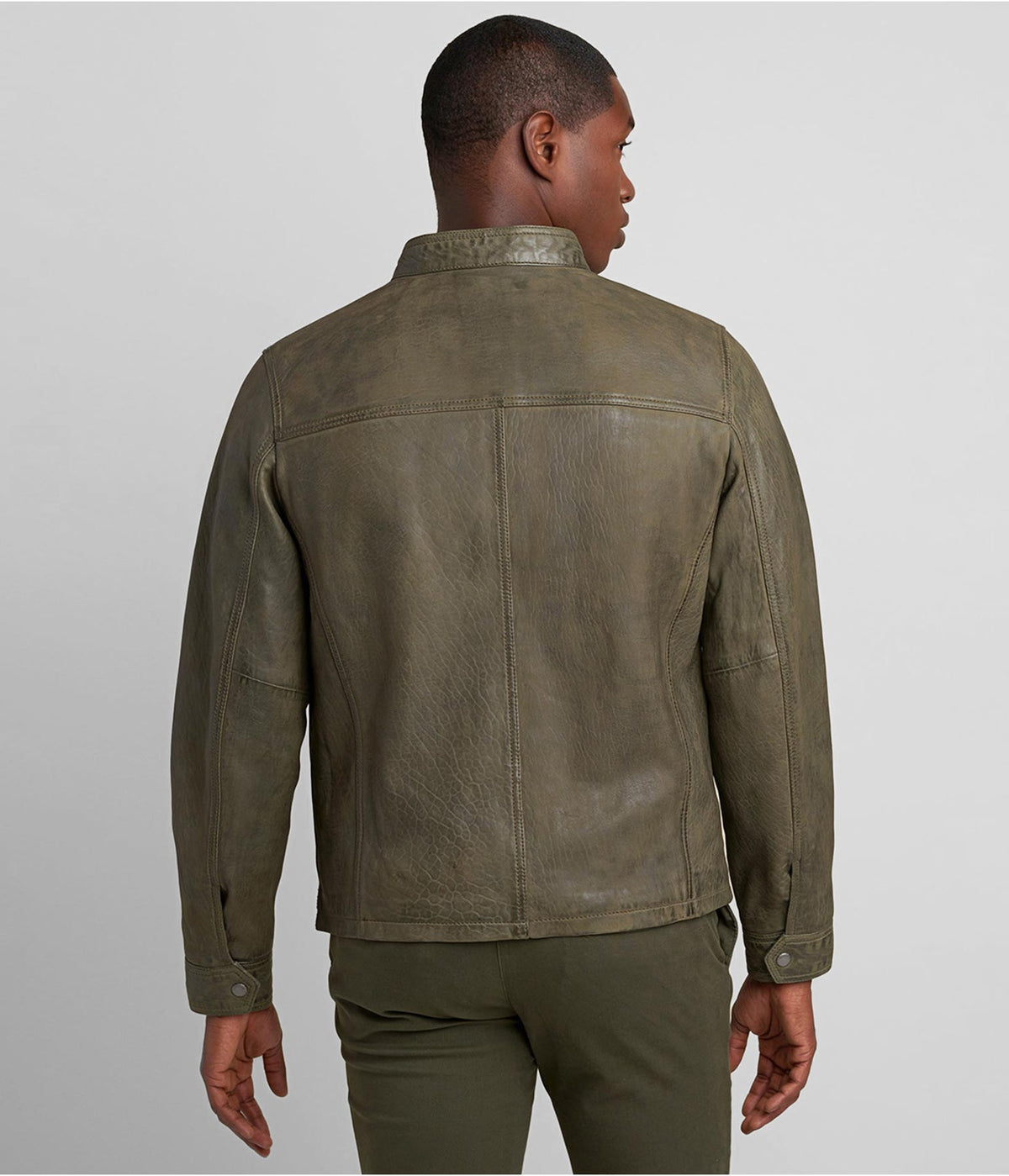 Men's Moss Green Snake Print Leather Jacket by Avanzar