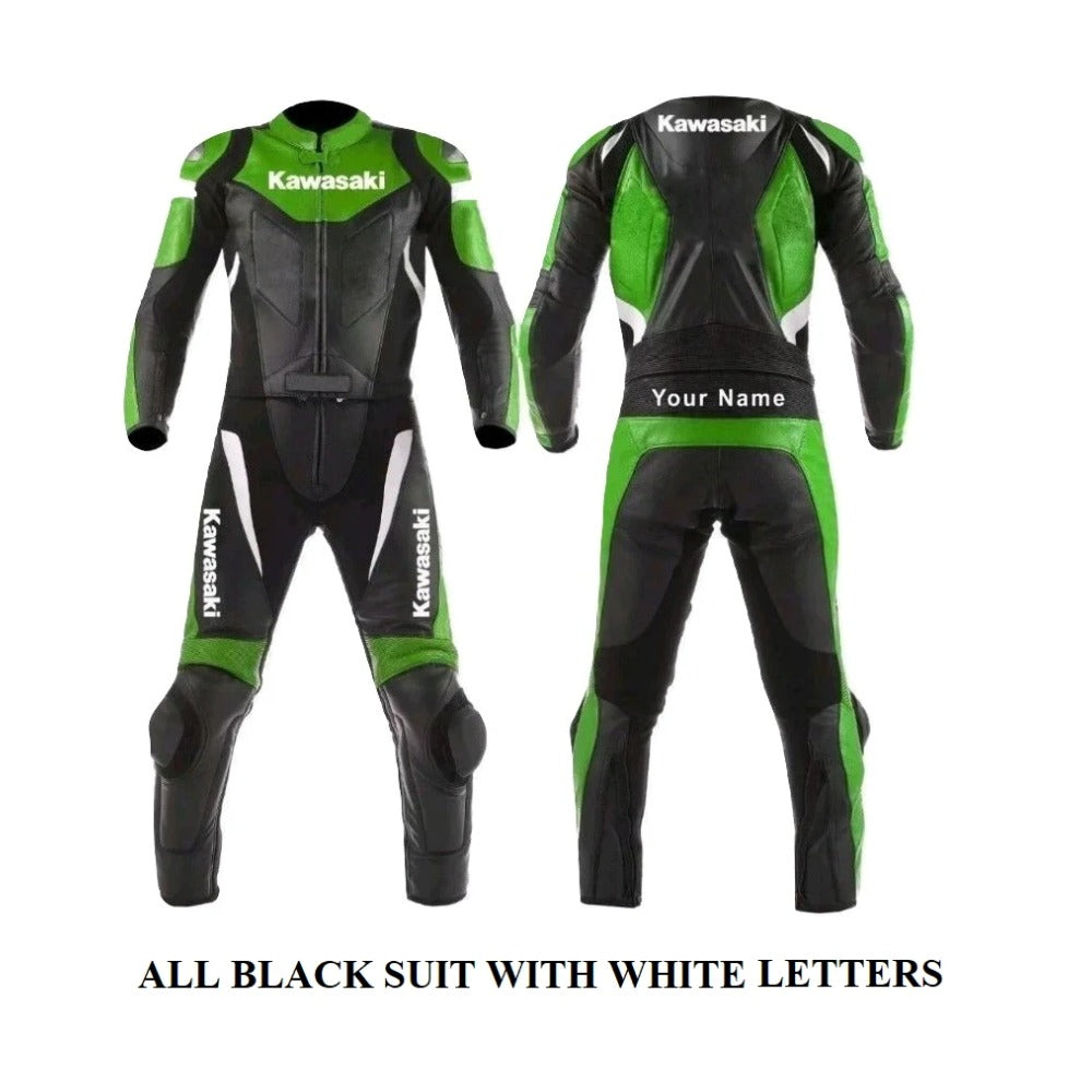 KAWASAKI NEW LEATHER RACING ALL BLACK SUIT CE APPROVED PROTECTION