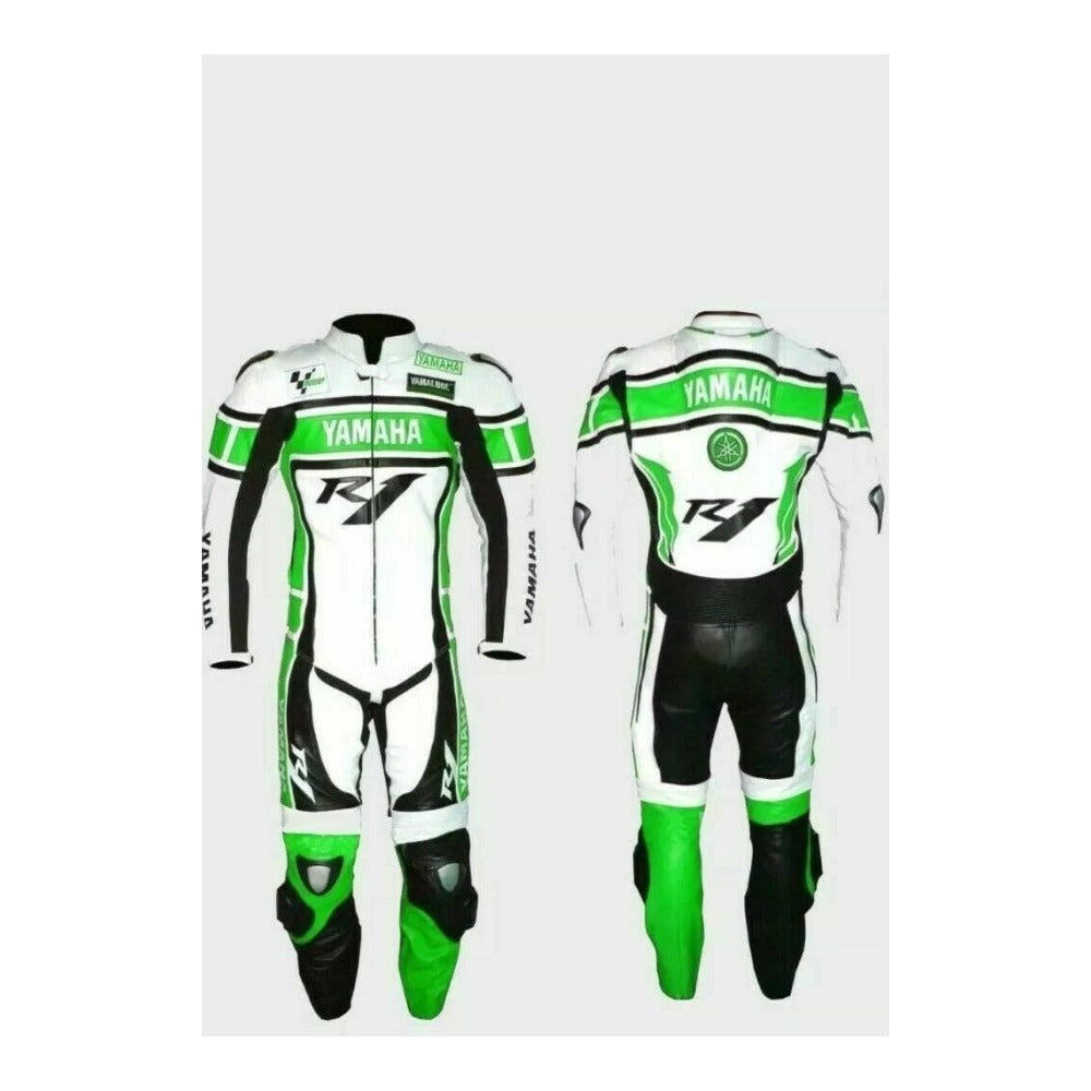 YAMAHA R1 GREEN LEATHER RACING SUIT CE APPROVED PROTECTION