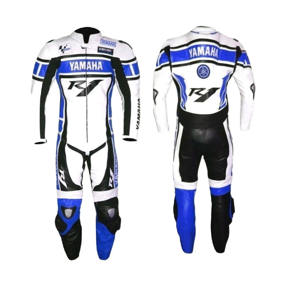 NEW BLUE R1 LEATHER RACING SUIT CE APPROVED PROTECTION