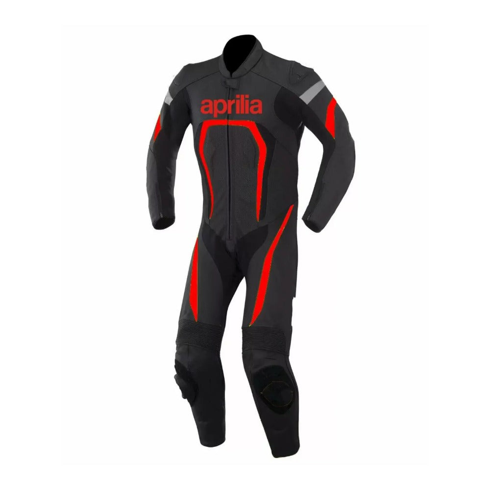 APRILIA MEN MOTORCYCLE BLACK LEATHER RACING SUIT