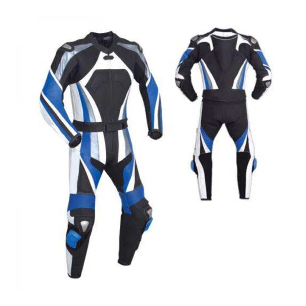 MEN MOTORCYCLE LEATHER RACING BLUE SUIT