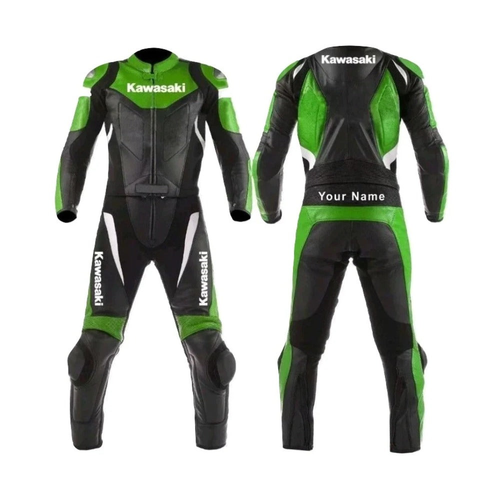 NEW LEATHER RACING GREEN SUIT CE APPROVED PROTECTION