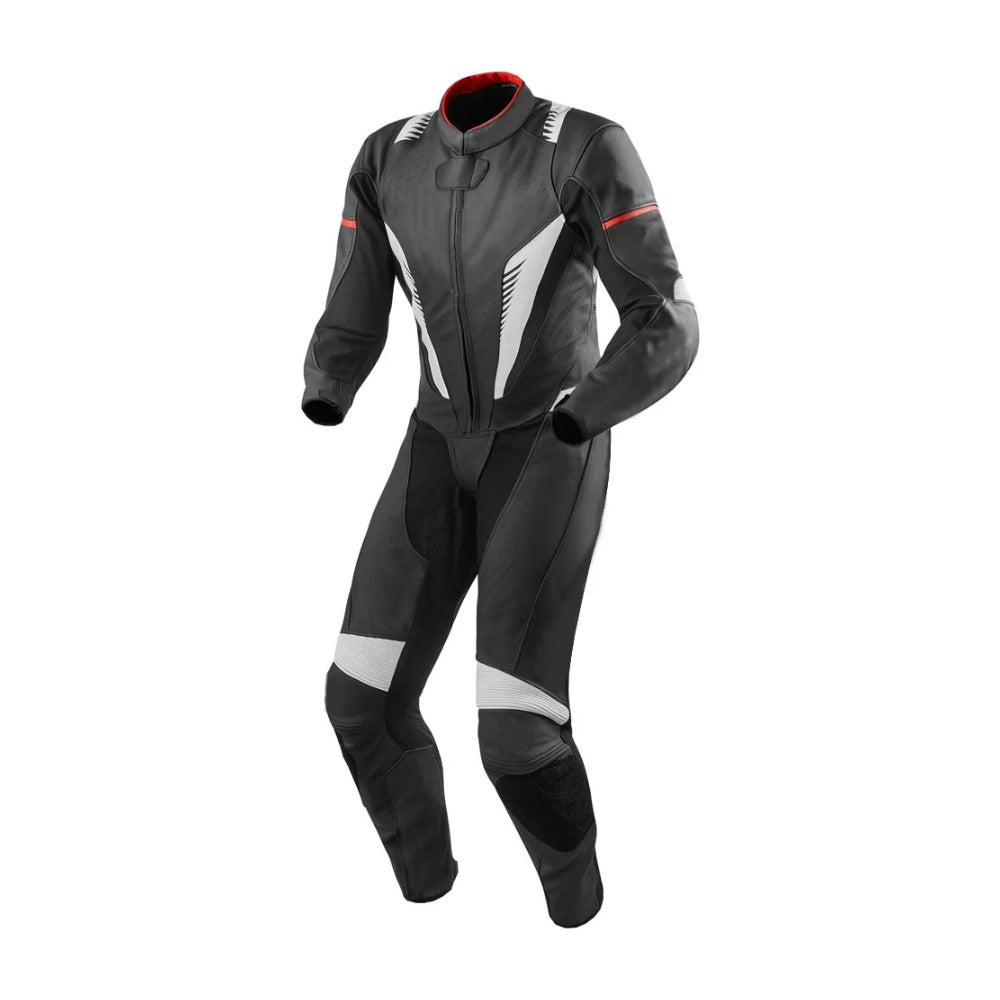 MEN BLACK AND WHITE MOTORCYCLE LEATHER RACING SUIT