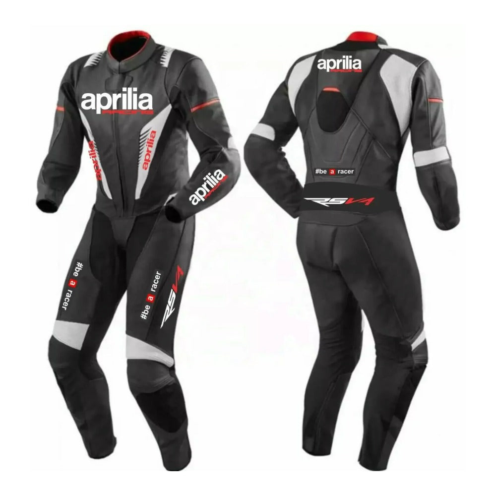 BLACK APRILIA MEN MOTORCYCLE LEATHER RACING SUIT