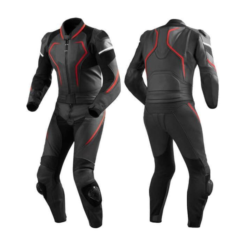 MEN RED AND BLACK MOTORCYCLE LEATHER RACING SUIT