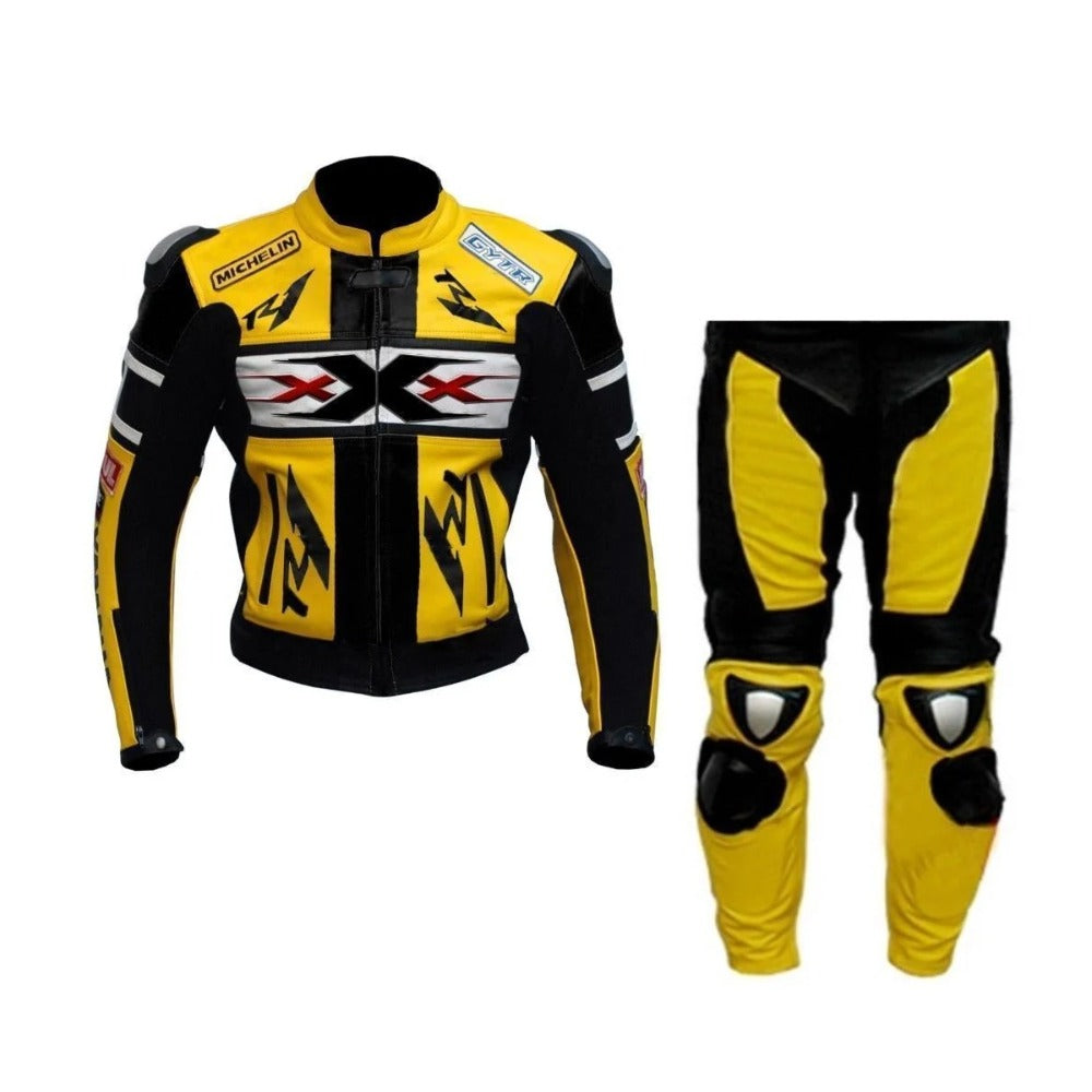 YELLOW R1 MOTORCYCLE LEATHER RACING SUIT