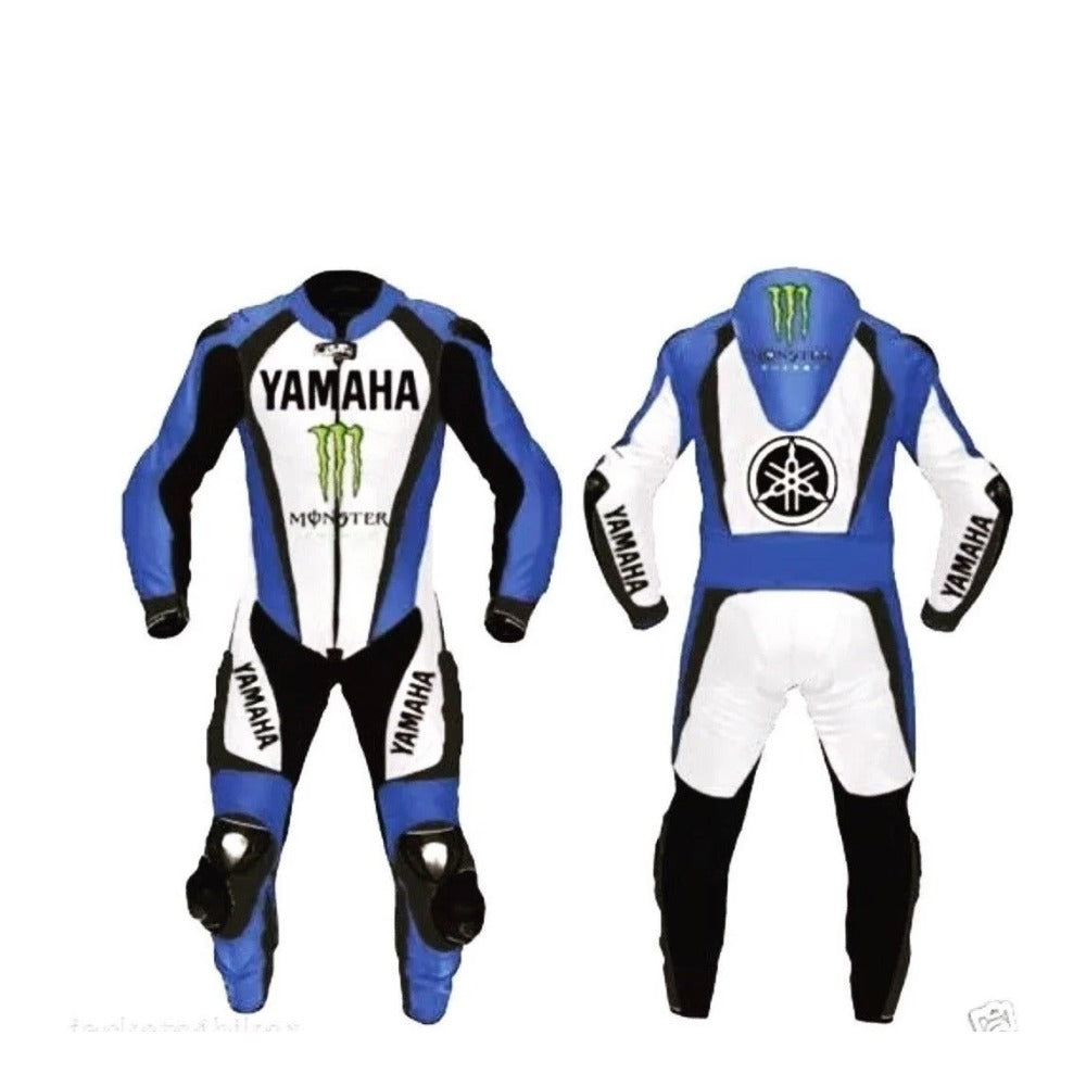 YAMAHA MOTORCYCLE BLUE LEATHER RACING SUIT