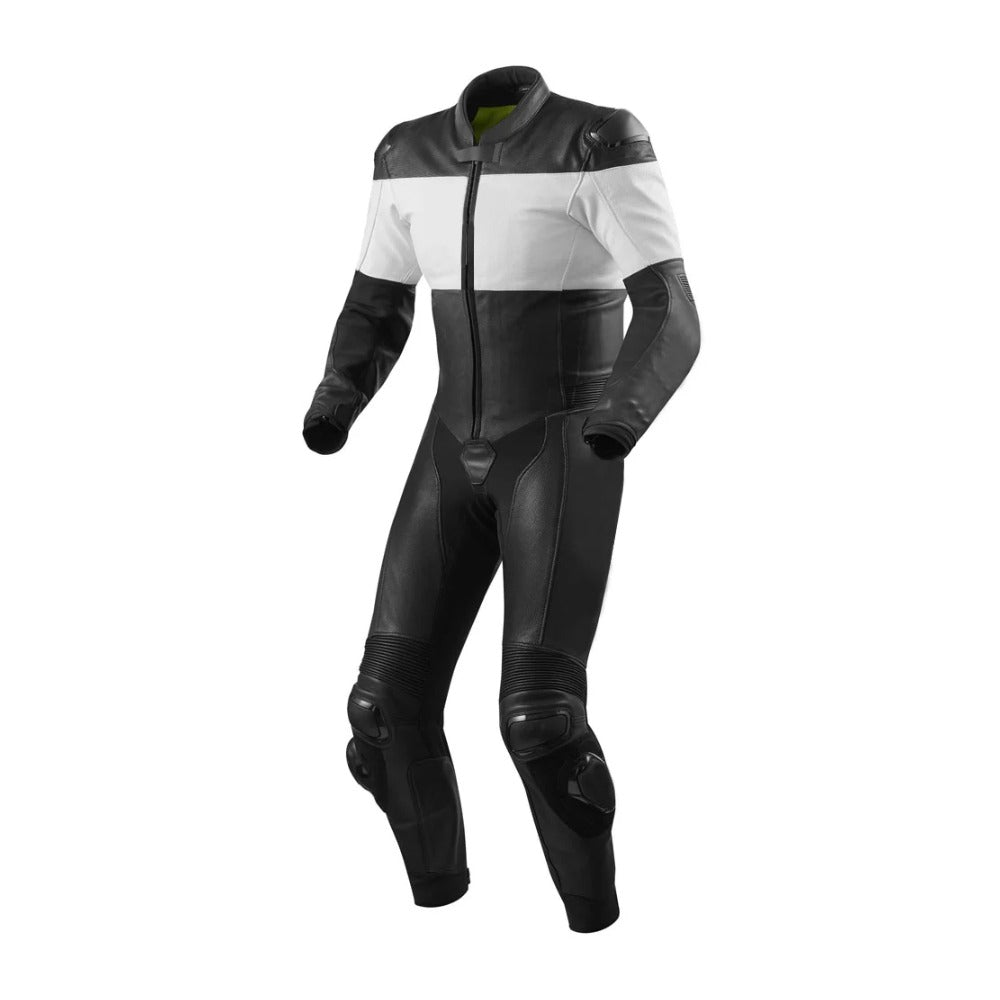 MEN WHITE AND BLACK MOTORCYCLE LEATHER RACING SUIT