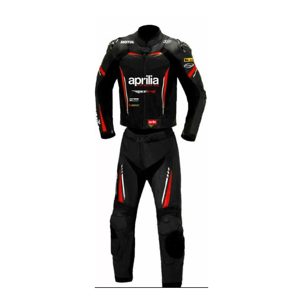 APRILIA RSV4 MEN MOTORCYCLE BLACK LEATHER RACING SUIT